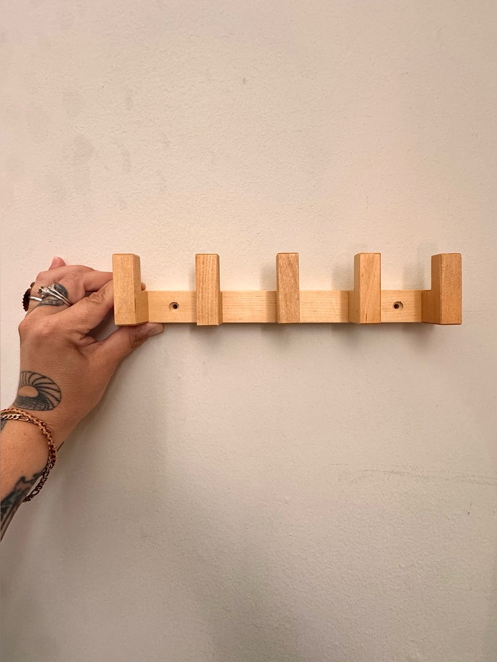 SET OF 2 Wood Wall Hook Rack in Light Natural Finish - Home Wall Decor